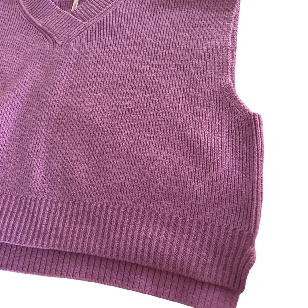 Free People Purple Ribbed V-Neck Cropped Sweater Vest XS OB1751760 - Picture 7 of 8
